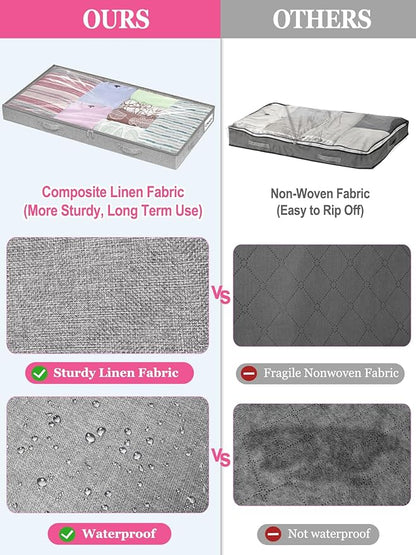 Low Profile Under Bed Storage, 3 Inches High Underbed Storage Containers Bins, NO STRUCTURE, Foldable Clothes Storage and Organizer with Lid & Zipper, Shallow Storage for Low Bed Couch Crib, 2-Pack