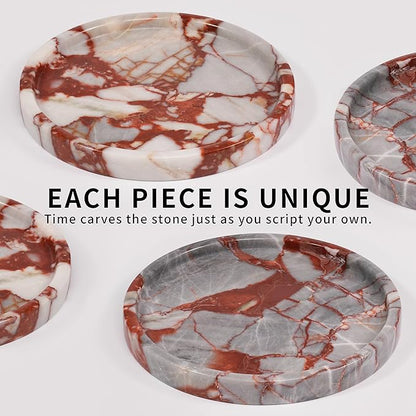 LWALMS Marble Perfume Jewelry Tray - Stone Trinket Ring Key Purse Holder Dish, Round Plate Decorative Bowl for Nightstand Entryway Coffee Table Decor (7.9 inch)