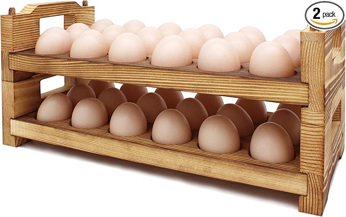 CVHOMEDECO. Wooden Egg Holder Countertop Fresh Egg Holders Firewood Egg Collecting Rack for Gathering Fresh eggs, Stackable with 36 eggs, Home Kitchen Organizer, Set of 2 PCS