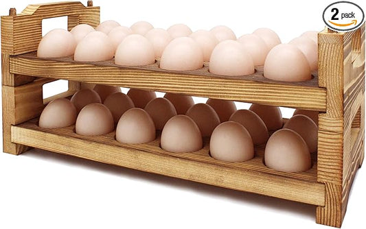 CVHOMEDECO. Wooden Egg Holder Countertop Fresh Egg Holders Firewood Egg Collecting Rack for Gathering Fresh eggs, Stackable with 36 eggs, Home Kitchen Organizer, Set of 2 PCS