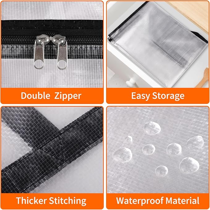 TasticTotes 6 Pack Clear Storage Bags for Comforter, Clothes & Bedding, Plastic Blanket Storage with Zipper and Handle, Moving Bags, Closet Organizer and Under-Bed Storage (60L)