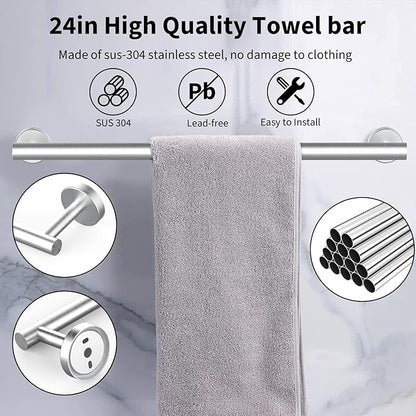 Newfun 10-Pieces 24 Inch Brushed Nickel Bathroom Hardware Set, Includes 24 Inch Towel Racks for Bathroom Wall Mounted, Toilet Paper Holder, Towel Hooks for Bathrooms, Towel Rings for Bathroom Wall