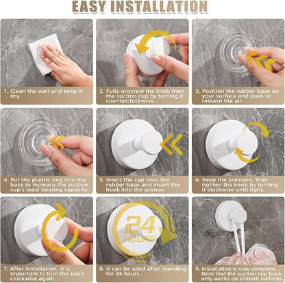 Fenas Suction Cup Hooks for Shower No-Drill Bathroom Hooks for Towels, Robes, Loofah Mountable on Bathroom Walls, Kitchen, Glass, Mirrors, Tile and Smooth,Non-Porous Surfaces (4, White)