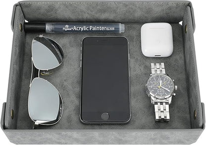 CASIRENA Father's Day Gifts Faux Leather Valet Tray Organizer for Men - Catch-All Tray for Entryway Table Key, Wallet, Watch, Coin Change, Phone, Dresser EDC Dump Jewelry, Bedside Nightstand Desk-top