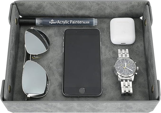 CASIRENA Father's Day Gifts Faux Leather Valet Tray Organizer for Men - Catch-All Tray for Entryway Table Key, Wallet, Watch, Coin Change, Phone, Dresser EDC Dump Jewelry, Bedside Nightstand Desk-top
