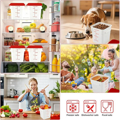 WELKOR Square Food Containers with Lids 4-Pack, Commercial Grade Airtight Plastic Bins for Restaurant Kitchen Pantry Storage, Freezer & Dishwasher Safe (Red, 8QT-4PACK)