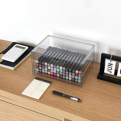 NINEWEEN Clear Desk Organizers and Accessories, 2 Pack Plastic Drawer Organizer for Office Supplies, Marker Pen, Art Crafts, Stationery, Coffee Pods, Stackable Home Storage (2 Drawers)