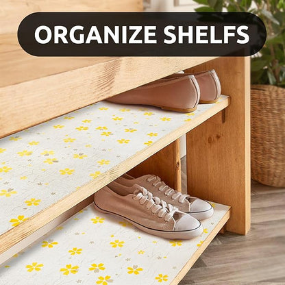 RAY STAR 12X120 Inch Shelf Liner for Kitchen Cabinets, Non-Adhesive Cabinet Liner Washable, PVC Drawer Liner for Dresser Non-Slip Bathroom (Yellow Floral)(1 Roll)