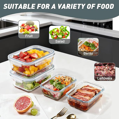 KOMUEE Large Glass Food Storage Containers Set (63oz & 27oz) with Airtight Lids, BPA-Free, 4 Pack Meal Prep Containers for Baking, Serving, Freezer, Microwave and Oven Safe