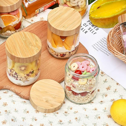 YUNCANG Glass jars with Airtight Lids, 16oz Overnight Oats Containers with Bamboo Lids, 6 Pack Wide mouth Mason Salad jars, Glass Food Storage Containers for Spice Sugar Snacks Yogurt
