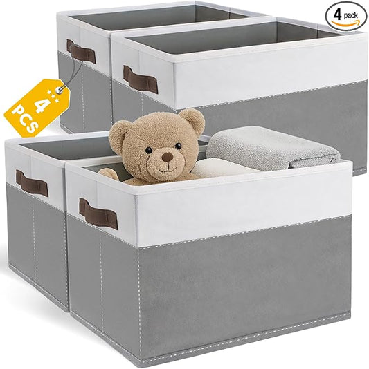 JTIEO 4 Pack Fabric Storage Bins, 15"x11" Large Closet Storage Baskets for Shelves, Cube Canvas Storage Bins for Shelves, Collapsible Linen Closet Organizers and Storage for Organizing Clothes, Toys