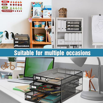Zhanmai 1 Pack Black Desk Organizer with Drawer Total Wire Mesh Storage Tray Multifunctional Paper Sorter File Stand for Home Office Supplies Letter A4 Paper Office Accessories Back to School (3 Tier)