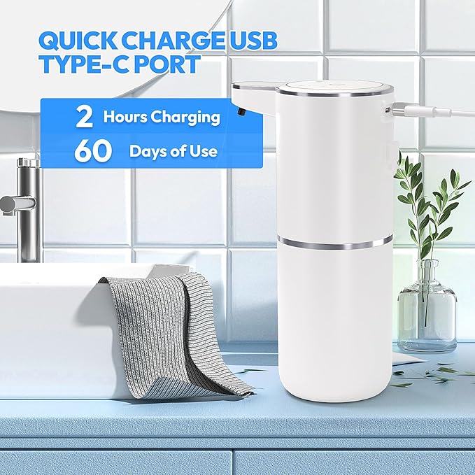 MTYGK Automatic Soap Dispenser Touchless,Liquid Hand Soap Dispenser 12.8oz USB 4levels Adjustable Dispenser Electric Wall Mounted Smart for Bathroom and Kitchen Dish Soap，Easy for Toddlers(White)