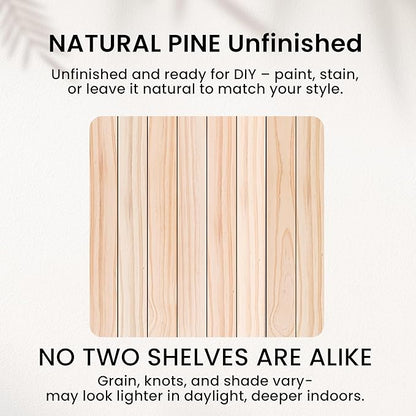 Fun Memories 36 Inch Floating Shelves for Wall, Deep Rustic Solid Wood Floating Shelves for Storage - Farmhouse Wall Mounted with Heavy-Duty Metal Bracket, 36" W x 8" D, Set of 2,Unfinished for DIY