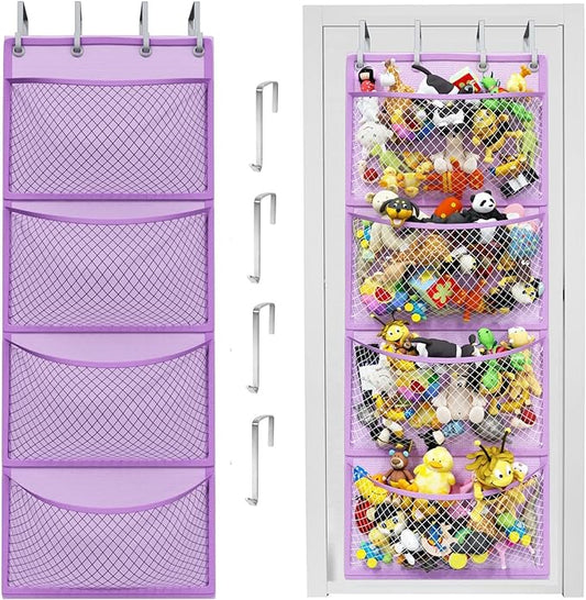 Honeyera Plush Storage (Patent Pending) - Plush Hammock Net Over Door Organizer for Stuffies, Baby Accessories, Toy/Hammock Hanging Storage Big Girls Toddler Large Bag Animals (Purple)
