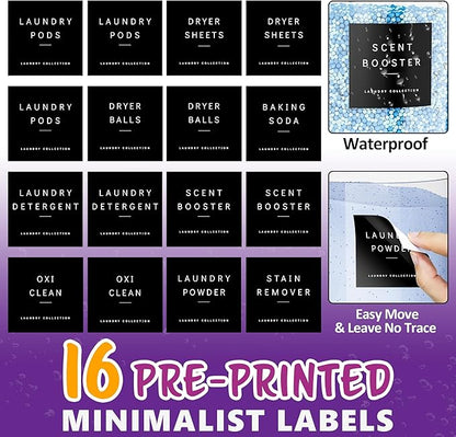 3 Pack Laundry Pods Container, Clear Laundry Room Organization Containers,Large Acrylic Detergent Powder Storage Containers Black Wooden Lids & Labels, Dryer Sheet Holder