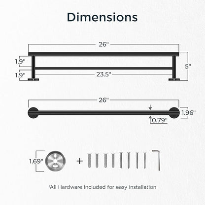 FORIOUS Black Double Towel Bar, 24 Inch Double Towel Racks for Bathroom, Heavy Duty SUS304 Stainless Steel Towel Holder Rail Wall Mount, Includes Wall Mounting Hardware, Matte Black