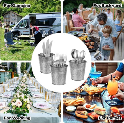 3 Pcs Farmhouse Silverware Holder, Fork Knife and Spoon Cutlery Organizers, Metal Cooking Utensil Organizer, Utensil Drying Cylinder for Kitchen Countertop, Kitchen Home Office Organizers