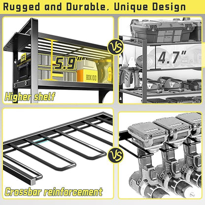 Power Tool Organizer Wall Mount,4 Layers Heavy Duty Storage Rack with 8 Drill Holder, Easy Installation, Tool Organizer Wall Mount for Garage Workshop and Home Organization.