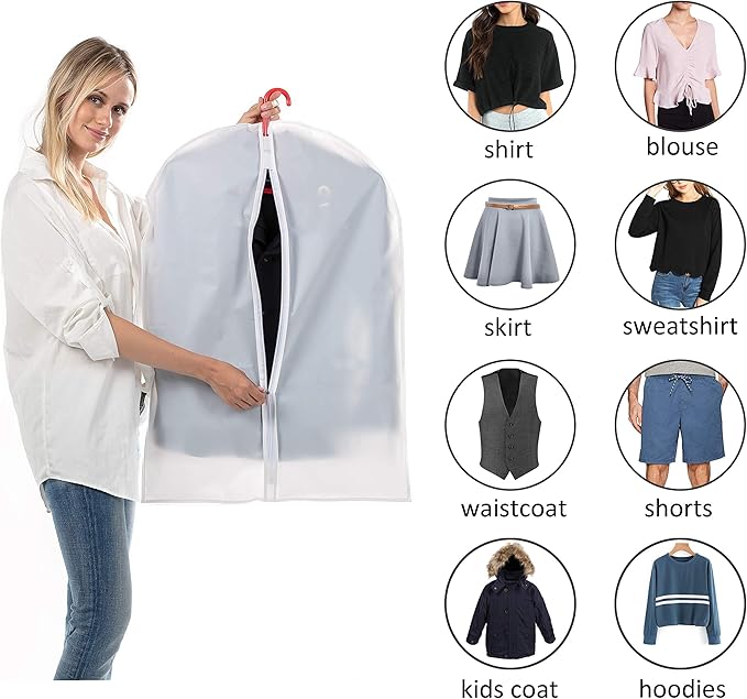 Small size Garment Bags - Set of 6 translucent 31 inch Hanging Clothing Bags for Boy girls’ Sweater, hoodies, Shorts