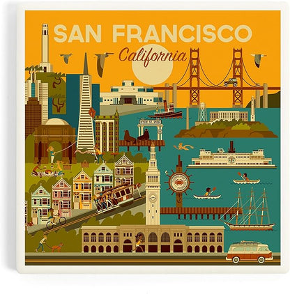 Lantern Press San Francisco, California, Geometric (Absorbent Ceramic Coaster, Single, Cork Back, Kitchen Table Decor)