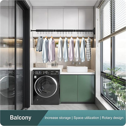 Clothes Drying Rack,Wall Mounted Space-Saver,Retractable,Collapsible, Strong Load-Bearing,ing Rack Clothing,Laundry Drying Rack（Windproof Ring, Three Pole）