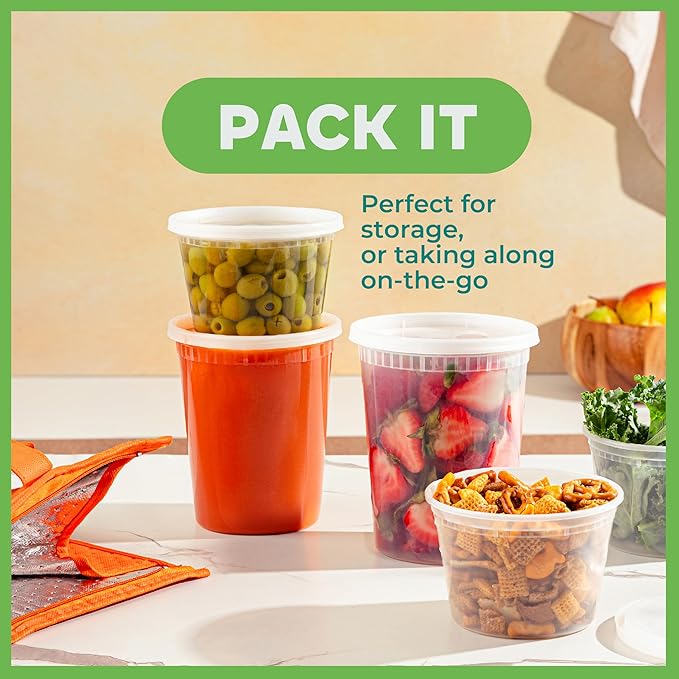 JoyServe 240-Sets Deli Containers with Lids - (120)-32oz & (120)-16oz Bulk Pack of Food Storage Take Out Containers for Restaurants, Catering, Meal Prep - Microwaveable, Reusable & BPA-Free