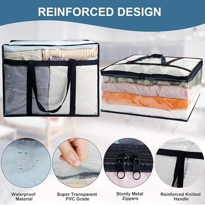 8Pack Clear Blanket Storage Bags, Vinyl Comforter Clothes Storage Closet Organizers and Storage Containers Moving Bags with Reinforced Handle for Bedding, Clothing, Comforters, Pillows, Toys,90L