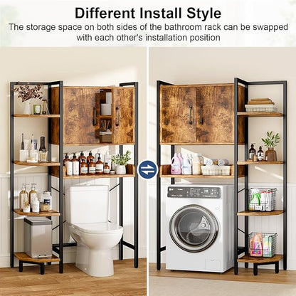 Roxibelt K2 Heavy Duty 7-Tier Over The Toilet Storage Cabinet（With Magnetic Doors & Adjustable Feet）Freestanding Above Toilet Shelf，Space Saver Bathroom Organizer 9.3"D x 31.5"W x 67.2"H，Rustic Brown