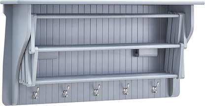Danya B Accordion Clothes Drying Rack, Retractable, Wall Mounted Towel Rack and Hooks for Clothes and Towels for use in Laundry Room or Garage (Gray)