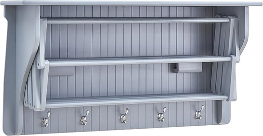 Danya B Accordion Clothes Drying Rack, Retractable, Wall Mounted Towel Rack and Hooks for Clothes and Towels for use in Laundry Room or Garage (Gray)