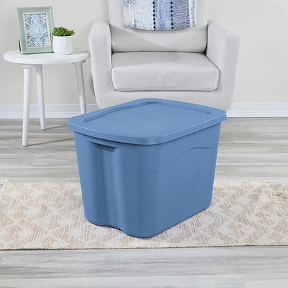 Large 18 Gallon Light Blue Plastic Storage Tote with Snap-on Lid (8 Pack), Stackable Storage Bin for Garage Basement Closet Home Organization