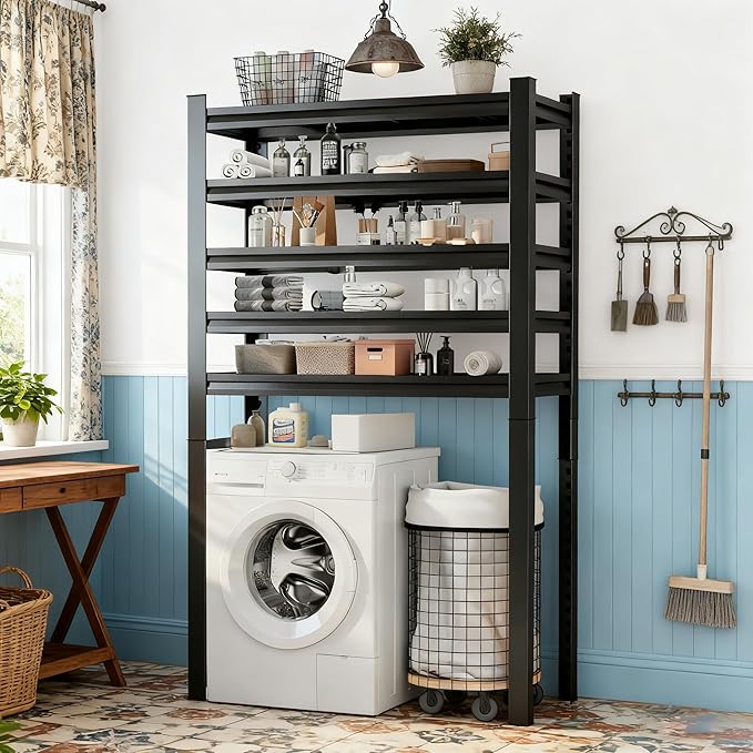 Over Washer and Dryer Shelves,5 Tiers Adjustable Height Laundry Room Storage and Organizer Standing Shelf,Washing Machine Rack for Organization and Storage, 72''H*39.4''W*15.7''D