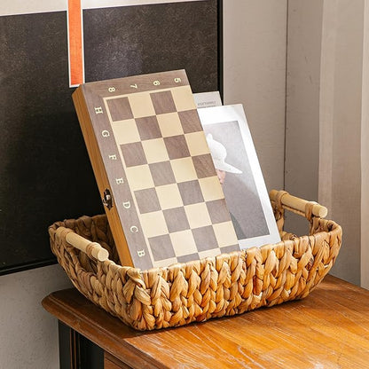 Woven Storage Baskets – Set of 3 Handwoven Water Hyacinth Wicker Baskets with Wooden Handles for Organizing, Decorative Baskets for Laundry Room, Home Decor - Large, Medium & Small