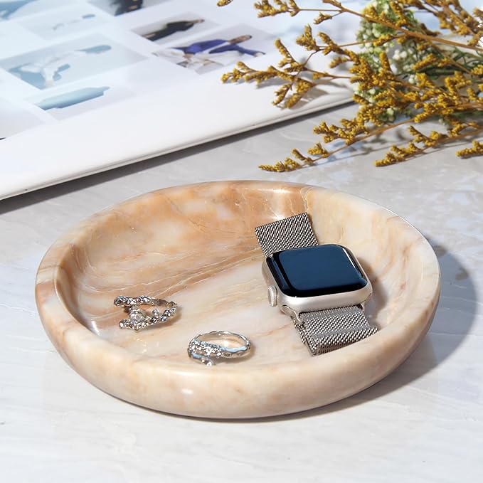 Plukers Small Natural Marble Jewelry Tray Key Plate Holder Dish Trinket Decor Catch All Bowl for Ring Earring Stone Gift for Women Daugther,Calacatta Glod