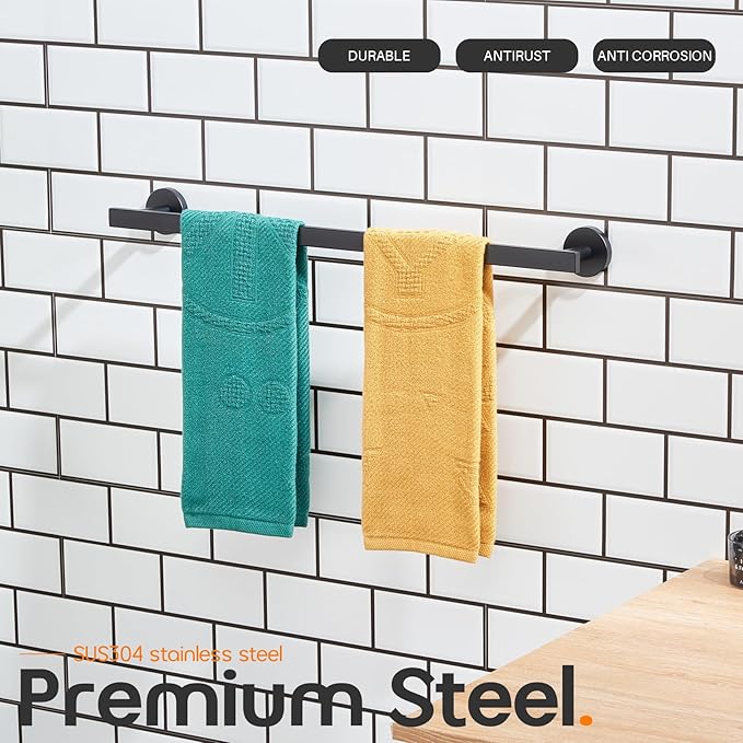 24 Inch Bathroom Towel Racks Bath Towel Bars Kitchen Towel Holder Towel Rails Wall Mounted SUS304 Stainless Steel Matte Black AN4001MB-L24