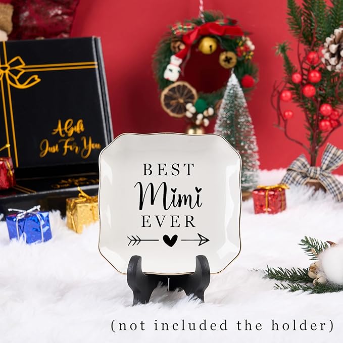 Jelershy Mimi Gifts Jewelry Dish Trinket Tray - Best Mimi Ever - Christmas Valentines Mother's Day Birthday Gifts for Mimi from Grandkids