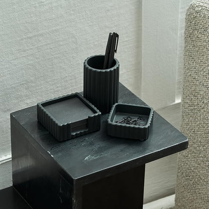 KIBAGA Modern Aesthetic Desk Accessories Set of 3 - Stylish Concrete Organizers for Pens & Office Supplies - A Cute and Functional Addition to Your Workspace Decor