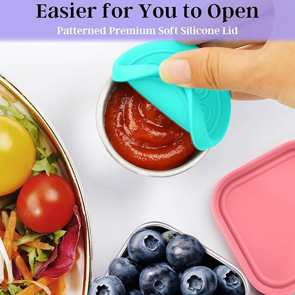 Qukaka 6 PCS Salad Dressing Container to Go,Handy Leakproof Stainless Steel Meal Prep Containers Reusable,Sauce Containers for Lunch Box, Picnics, Travel, Office and Kitchen Storage-1.6oz+2.7oz