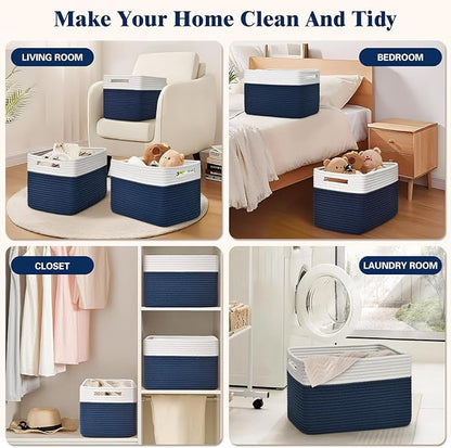 Storage Baskets for Organizing, 4 Pack Storage Baskets for Shelves, Woven Basket for Shelves, Closet Organization, Rectangle Organizer Basket Gifts Empty, 13"Lx8.7"Wx7.9"H Decorative Bins with Handles