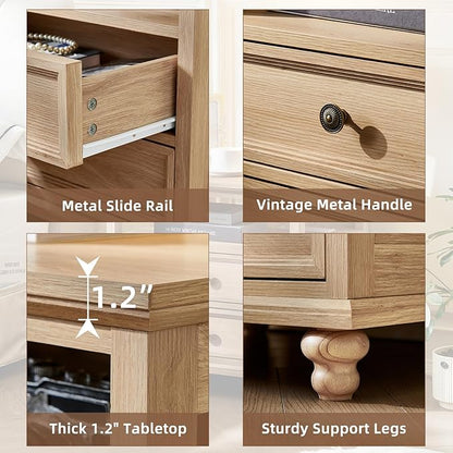 Joaxswe 24" Wide Farmhouse Night Stand,Large End Table with 2 Drawers & Metal Handle,Wood Dresser for Bedroom, Natural Bed Side Table Chest of Drawers Cabinet,Nightstand for Living Room,Closet