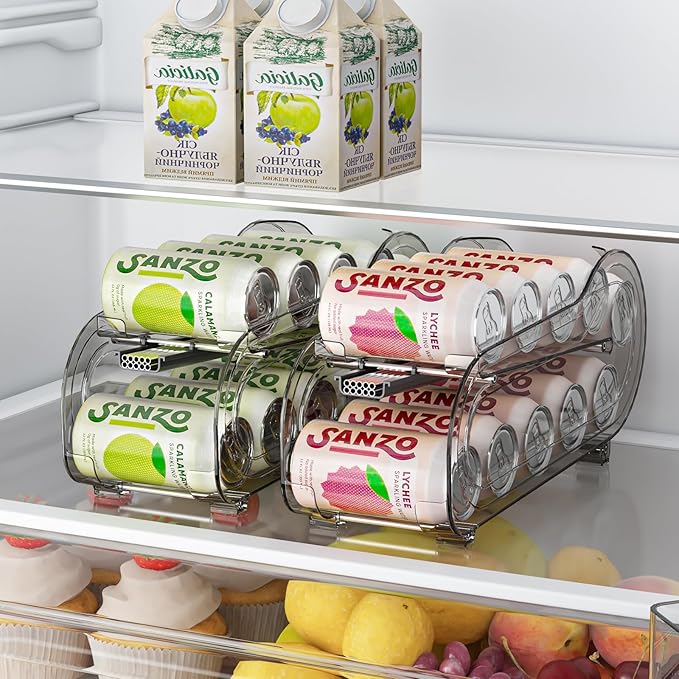 GoldOath Drink Organizer for Fridge, Soda Can Organizer Dispenser for Refrigerator with Automatic Rolling,Organize Standard Size 11.15oz or 12oz Cans Drink,Save Space for Fridge、Kitchen、countertop