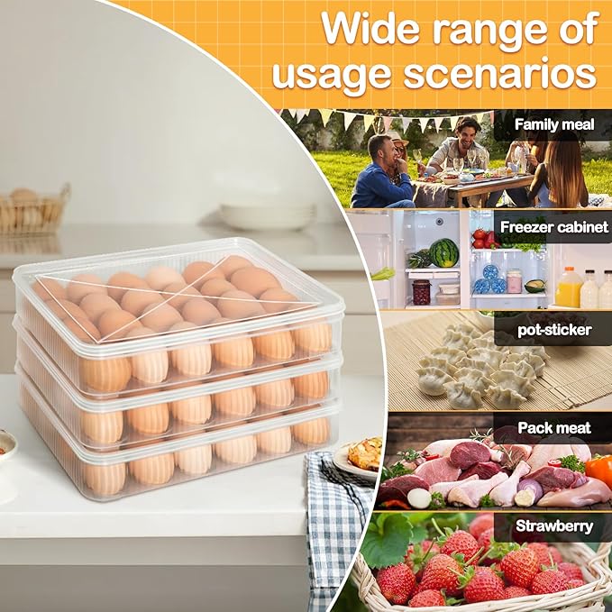 LIYYOO Deviled Egg Containers With Lid, Egg Holder For Fridge,Egg Organizer for Refrigerator,Clear Stackable Plastic Egg Carton,Egg Storage Container,Reusable Egg Tray Egg Box(3 Packs, 72 Eggs)