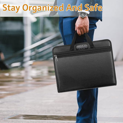 File Organizer Fireproof Expanding Accordion File Folder with Lock Zipper Labels13 Pockets Document Organizer Holder Storage Box Bag for Business Office Receipt Home Travel