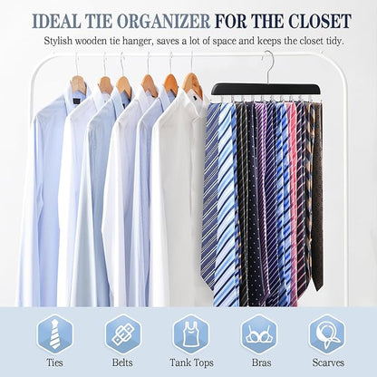 2 Pack Tie Rack Belt Hanger for Closet Upgraded Non Slip Tie Hanger Space Saving with 20 Foldable Hooks Wooden Belt Tie Organizer for Tank Tops Bras Cami Scarves