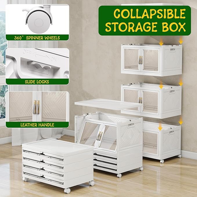 Vavkorkula Large Stackable Storage Bins with 2 Lids, 660QT-110QT*6Tier Foldable Cabinet for Closet Organizers, Plastic Storage Containers Box with Wheels