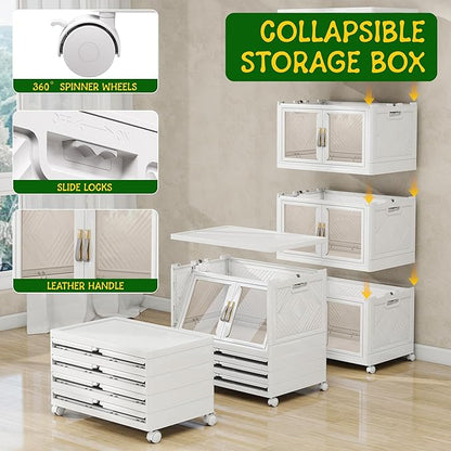 Vavkorkula Large Stackable Storage Bins with 2 Lids, 660QT-110QT*6Tier Foldable Cabinet for Closet Organizers, Plastic Storage Containers Box with Wheels
