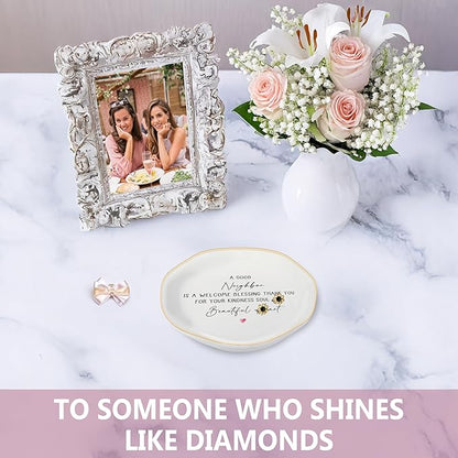Bestie Gifts for Women Friendship, Jewelry Dish Trinket Tray, Gifts for Friends Female, Friend Gifts for Women Birthday, BFF Soul Sister Work Bestie Gifts for Thanksgiving Gifts (White-Neighbor5)