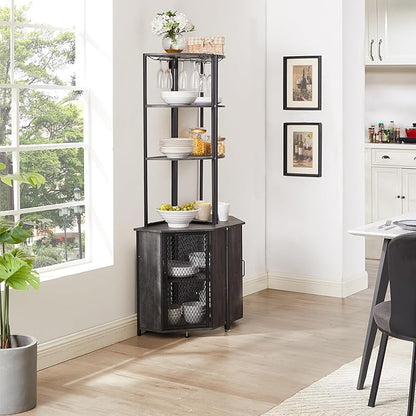 VECELO Corner Cabinet, Tall Storage Shelf, Bookshelf Display Shelves Rack for Living Room, Kitchen, Balcony, Small Space