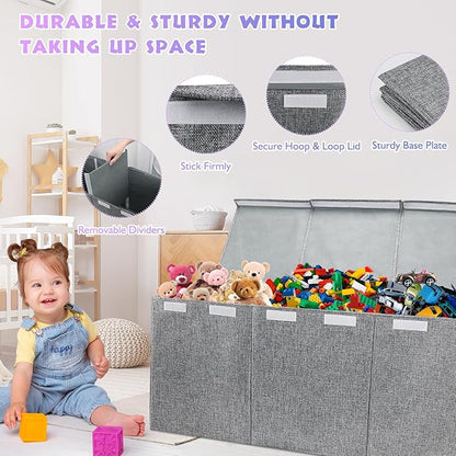 Extra Large Toy Storage Organizer with Lid, Large Toy Box Collapsible Toy Chest Storage Box Design - Toys Bin with Dividers for Kids, Nursery, Bedroom, Playroom-40 x16 x14''